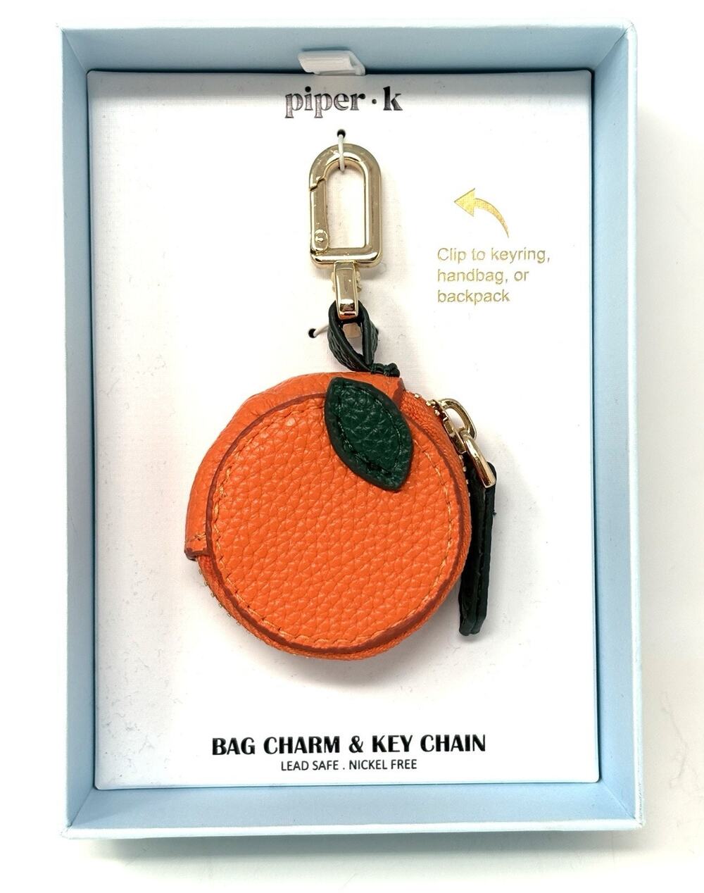 Piper K Orange Bag Charm Coin Purse Keychain Pouch Key Ring Viral *NO LID TO BOX